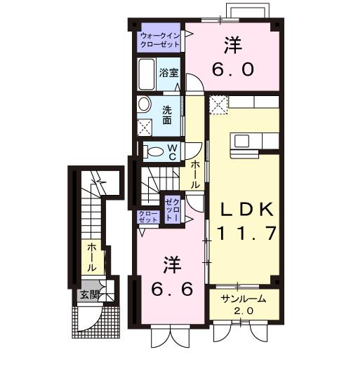 JシャモニーフォレストB(2LDK/2階)の間取り写真