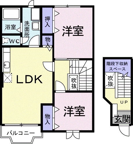 セゾンプレサイト(2LDK/2階)の間取り写真