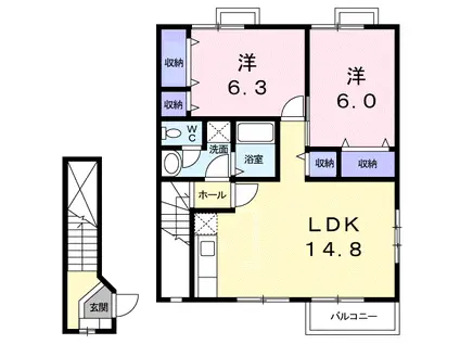 クレセント上乃木D(2LDK/2階)の間取り写真