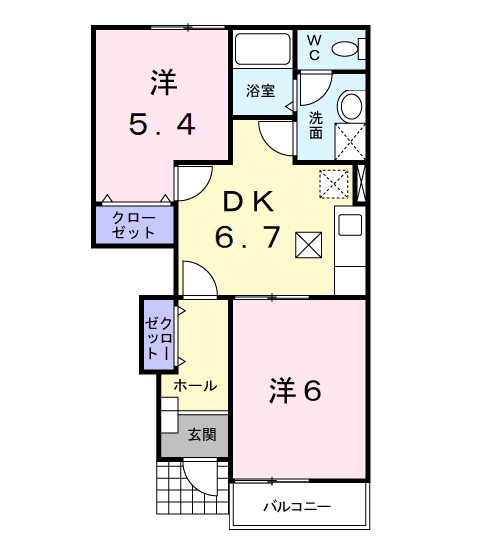 ビサイド・花仙橋Ⅱ(2DK/1階)の間取り写真