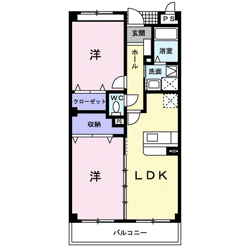 アヴニールヴィラ栂前B(2LDK/1階)の間取り写真