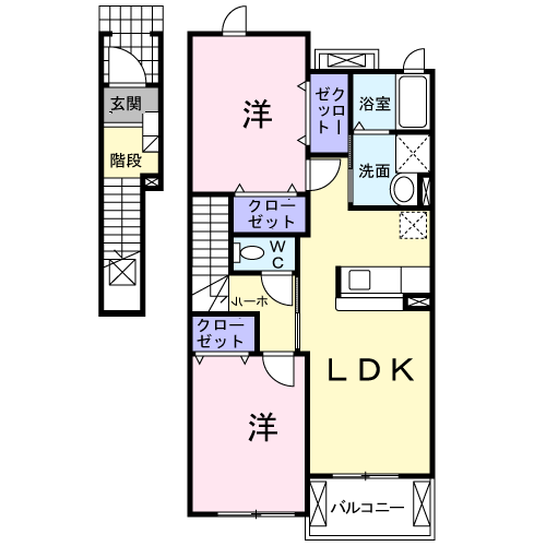 カーサ・リリアントA(2LDK/2階)の間取り写真