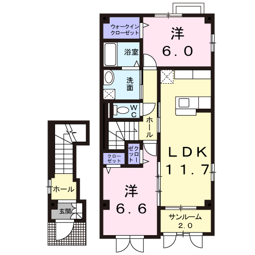 カーサクラールA(2LDK/2階)の間取り写真