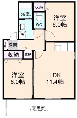 コスモスV(2LDK/1階)の間取り写真