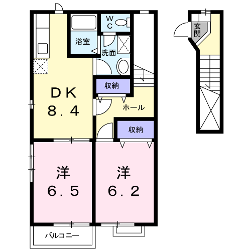 サウスコートⅠB(2DK/2階)の間取り写真