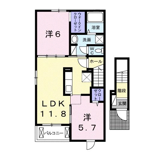 モン リーブル Ⅵ(2LDK/2階)の間取り写真