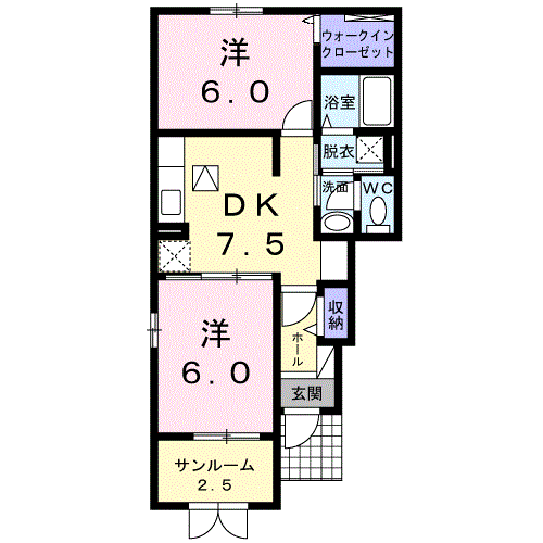 ドリームサイドⅢ(2DK/1階)の間取り写真