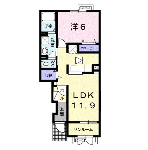 クレメントA(1LDK/1階)の間取り写真