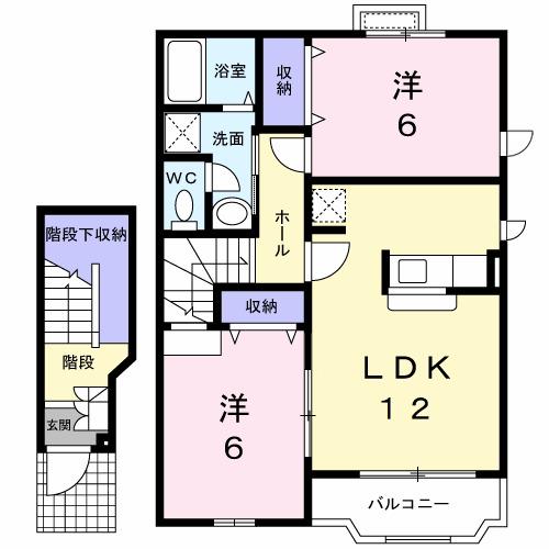 アンソレイユB(2LDK/2階)の間取り写真