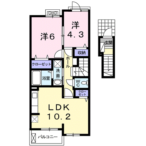 ヴィラ プレジールⅡ(2LDK/2階)の間取り写真