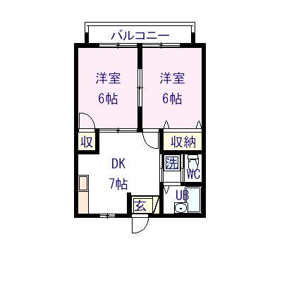 ハイツブレーブⅡ(2DK/1階)の間取り写真