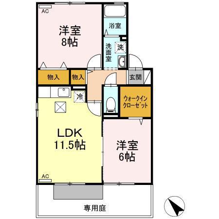 ヴェルドミールⅠ(2LDK/1階)の間取り写真