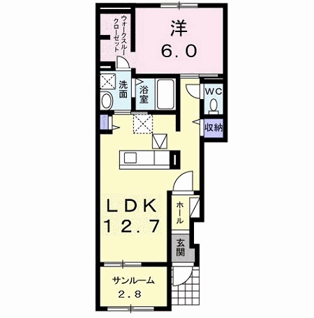 セレーノプラシード2(1LDK/1階)の間取り写真