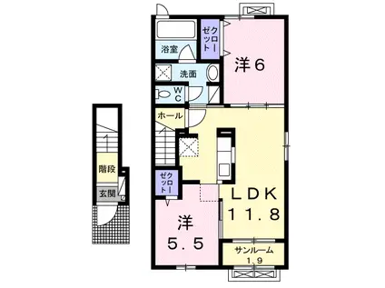 エアリーガーデンⅢ(2LDK/2階)の間取り写真