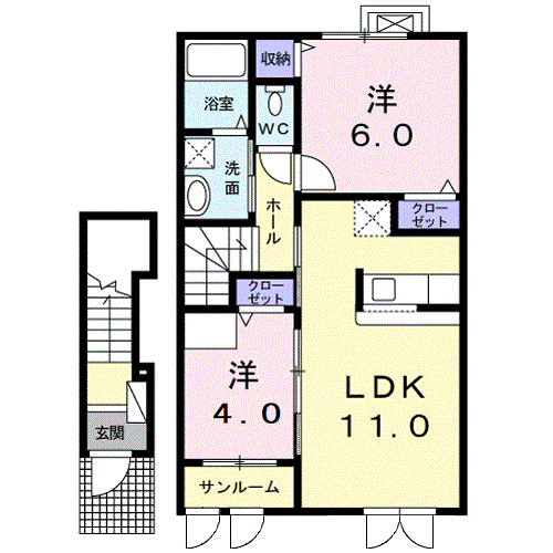 エスプランドルA(2LDK/2階)の間取り写真