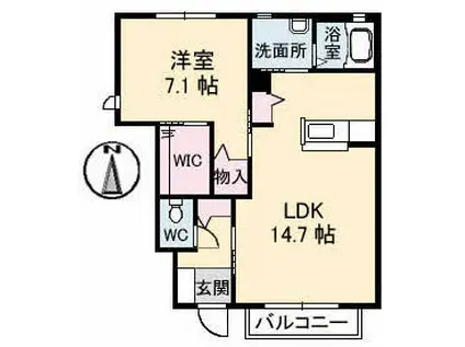 ミモザⅡ棟(1LDK/1階)の間取り写真