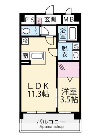 クレストコート松江駅南(1LDK/6階)の間取り写真