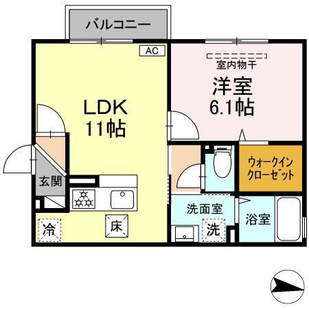 ロイヤルステージ古志原(1LDK/1階)の間取り写真