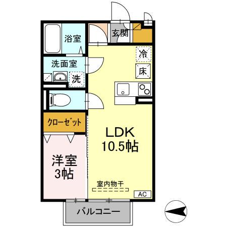 ユウタイヤン(1LDK/1階)の間取り写真
