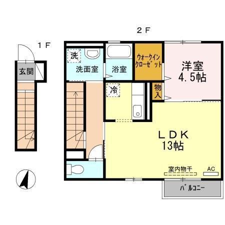 クヴェレ(1LDK/2階)の間取り写真