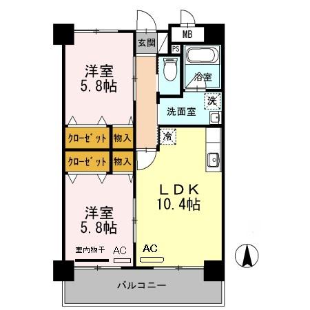 サンフォーレ1989(2LDK/9階)の間取り写真