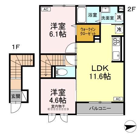 ロイヤルステージ国屋町(2LDK/2階)の間取り写真
