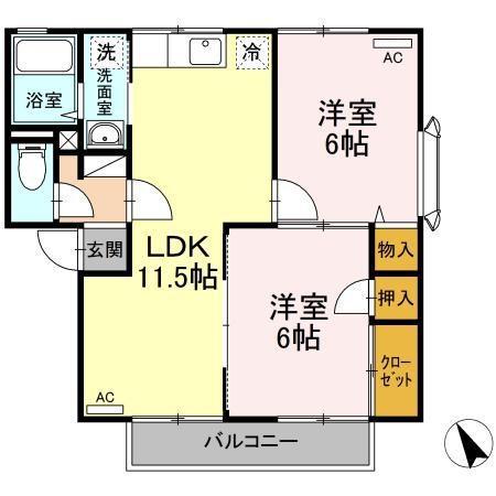 ディアオーク(2LDK/1階)の間取り写真