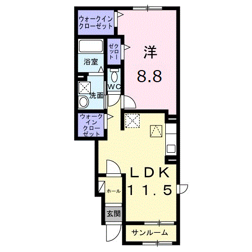 クレストールⅢ A(1LDK/1階)の間取り写真