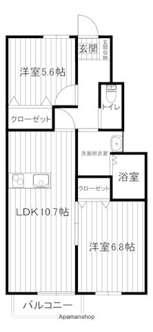 アンジュ—ル外中原 1F(2LDK/1階)の間取り写真