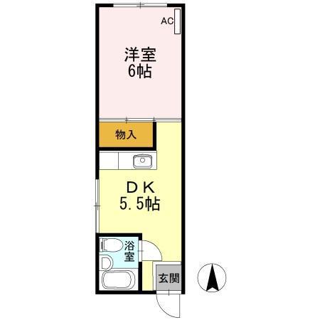 ニュー物部(1DK/2階)の間取り写真