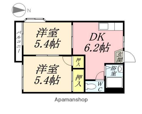 パークハイツB棟(2DK/2階)の間取り写真