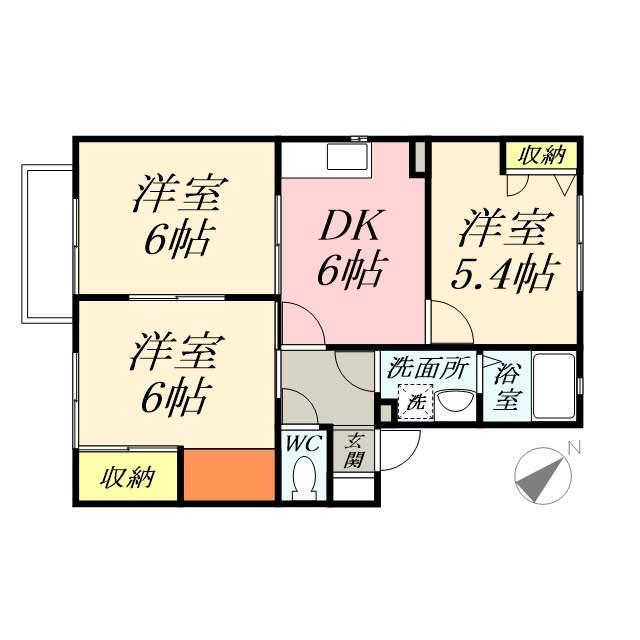 セシーズ兼基 A棟(3DK/2階)の間取り写真