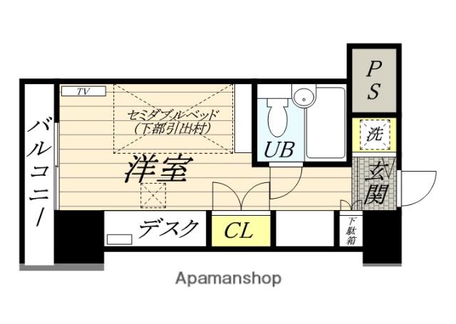 アルファコンフォート岡山(ワンルーム/2階)の間取り写真