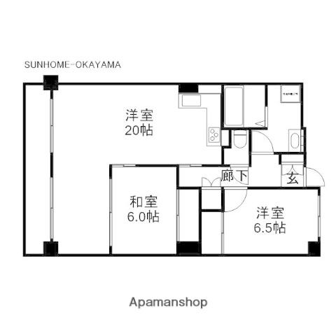 グレースガーデン岡山(2LDK/6階)の間取り写真