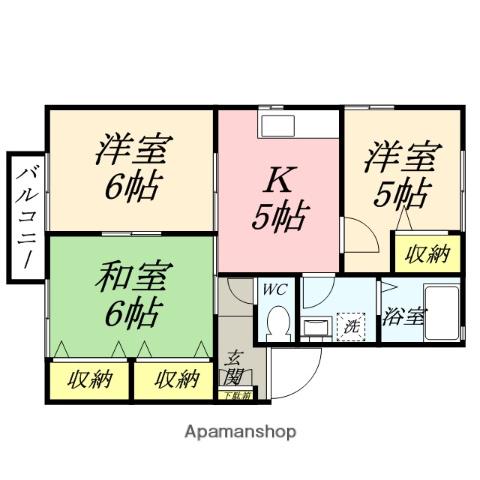 ハッピーツーユーB(3K/1階)の間取り写真