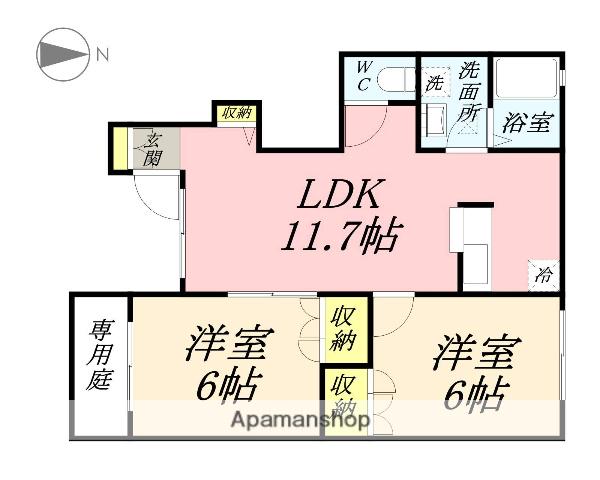 アロース牟佐(2LDK/1階)の間取り写真