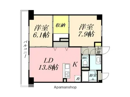 ハアラン一ノ宮(2LDK/6階)の間取り写真