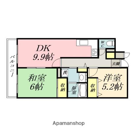 ファミールタワープラザ岡山(2DK/15階)の間取り写真