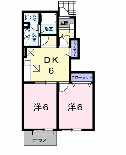 ラフィーネAYAA棟(2DK/1階)の間取り写真