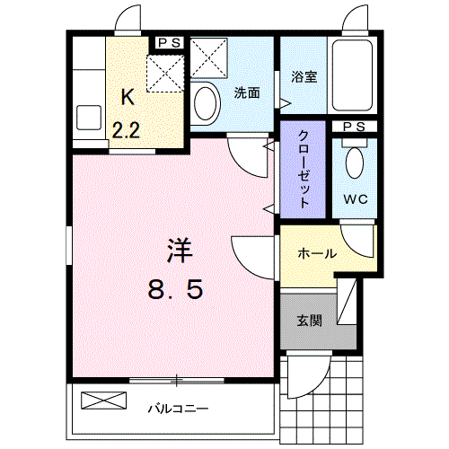 プラシードUNO Ⅱ(1K/1階)の間取り写真