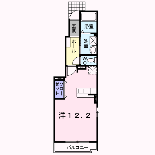プリムローズ・K B棟(ワンルーム/1階)の間取り写真