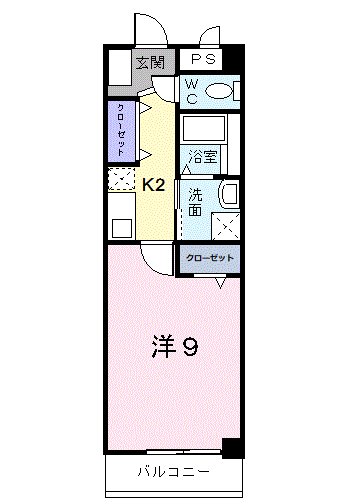 プラシード倉敷(1K/2階)の間取り写真