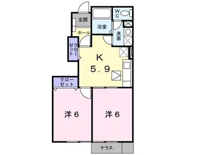 CROUDOOKUBOA棟(2K/1階)の間取り写真