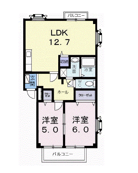 アクセス吉岡A棟(2LDK/1階)の間取り写真