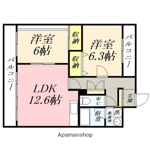 ベルメゾン東光豊成(2LDK/6階)の間取り写真