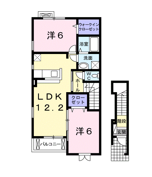 サニーグレイスA(2LDK/2階)の間取り写真