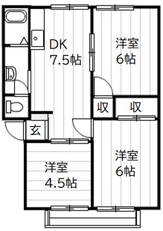 陵南ハイツ(3DK/1階)の間取り写真