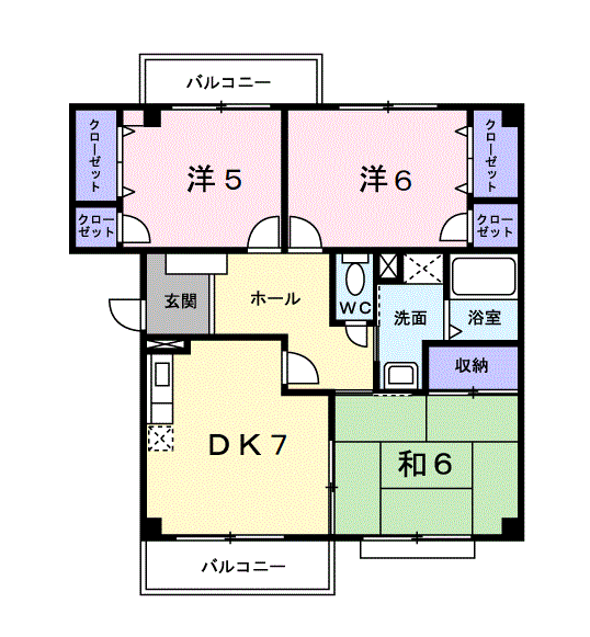 ラ・ヴィアンローズ(3DK/1階)の間取り写真