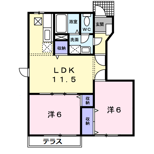 メゾン長船B(2LDK/1階)の間取り写真