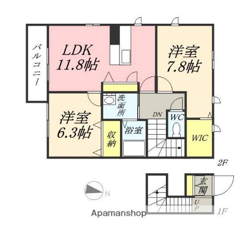 シャイン(2LDK/2階)の間取り写真
